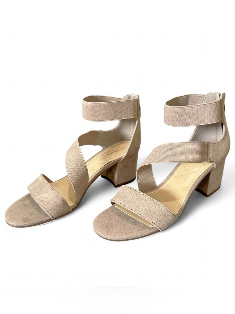 Liz Claiborne Beige Suede-Look Ankle Strap Block Heels